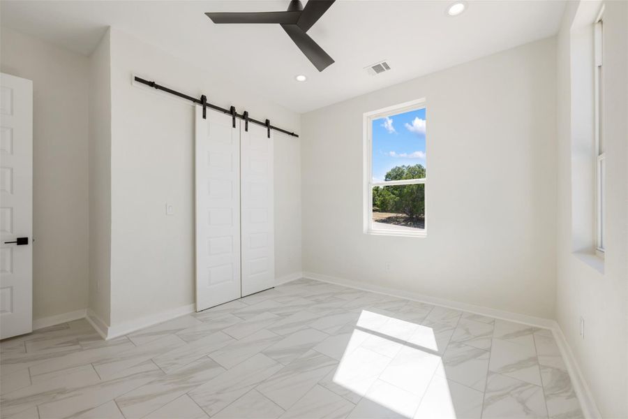 Ceiling fans in all bedrooms & good-sized closets.