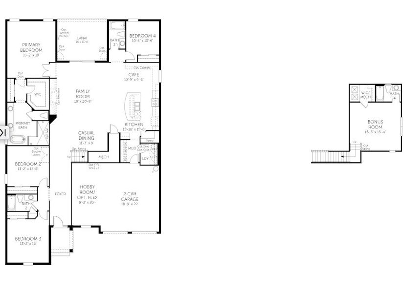 2D floor plan layout for the Arlington With Bonus - 60' Homesites by Dream Finders Homes in Avalon Woods, Winter Garden, FL (Image 3).