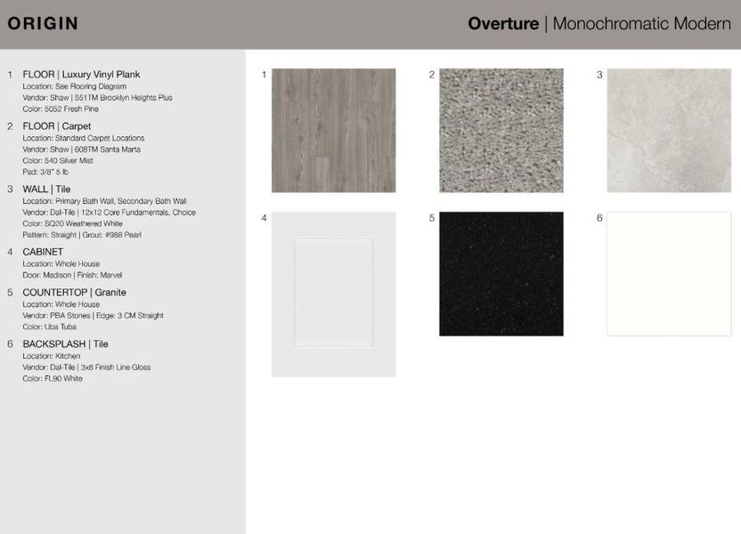 5816 Swedish Farms Terrace design selections. Home is currently under construction and selections are subject to change.