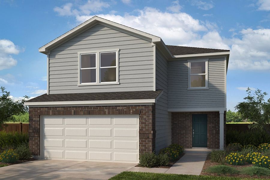 Representative exterior photo of a completed home built from the 2587 by KB Home in Madera Trails, New Caney, TX (Image 7). Representative exterior photo of a completed home built from the 2587 by KB Home in Madera Trails, New Caney, TX (Image 7).