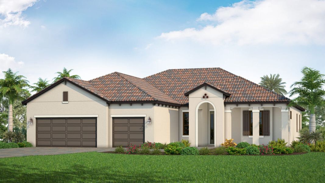 Front exterior of a new home in SkySail Real Estate and Homes for Sale in Naples, FL - Neal Communities, Naples, FL, highlighting curb appeal (Image 22). Front exterior of a new home in SkySail Real Estate and Homes for Sale in Naples, FL - Neal Communities, Naples, FL, highlighting curb appeal (Image 22).