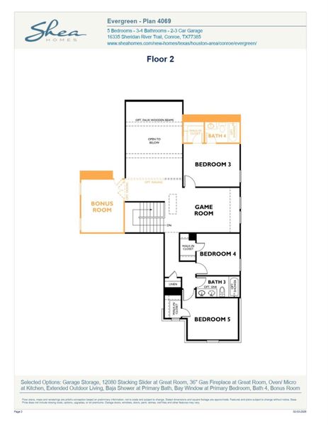 2D floor plan layout of this home in Evergreen 50', Conroe, TX (Image 5).