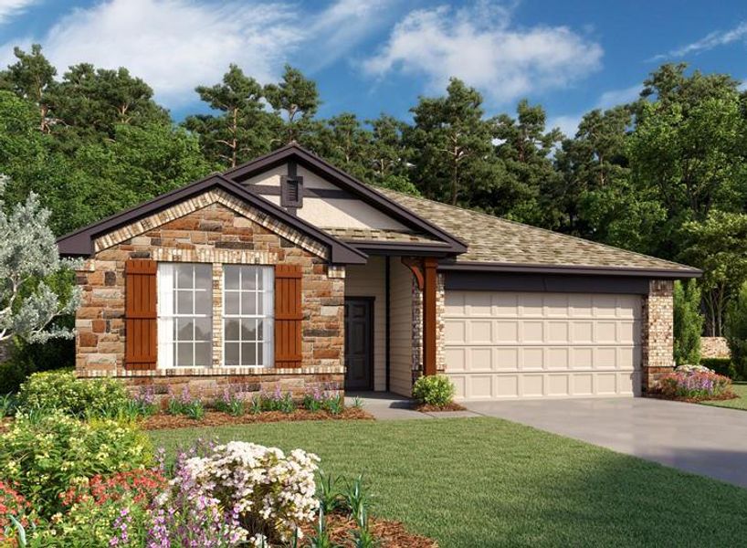 Front exterior of a new home in Ashland, Angleton, TX, highlighting curb appeal (Image 27).