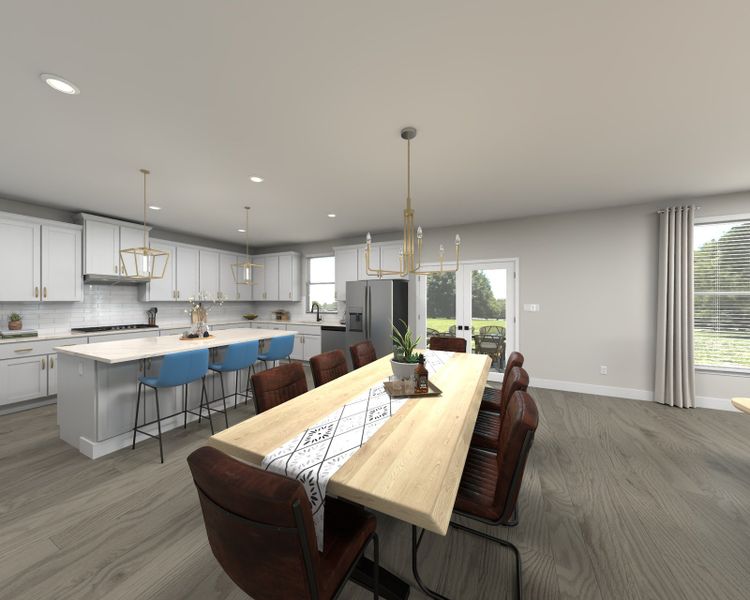 The open-concept floorplan allows for an easy flow between the kitchen and dining areas.
