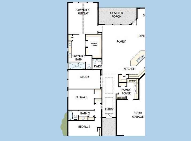 2D floor plan layout for the The Cassandra by David Weekley Homes in Kissing Tree – Summit Series, San Marcos, TX (Image 3). 2D floor plan layout for the The Cassandra by David Weekley Homes in Kissing Tree – Summit Series, San Marcos, TX (Image 3).