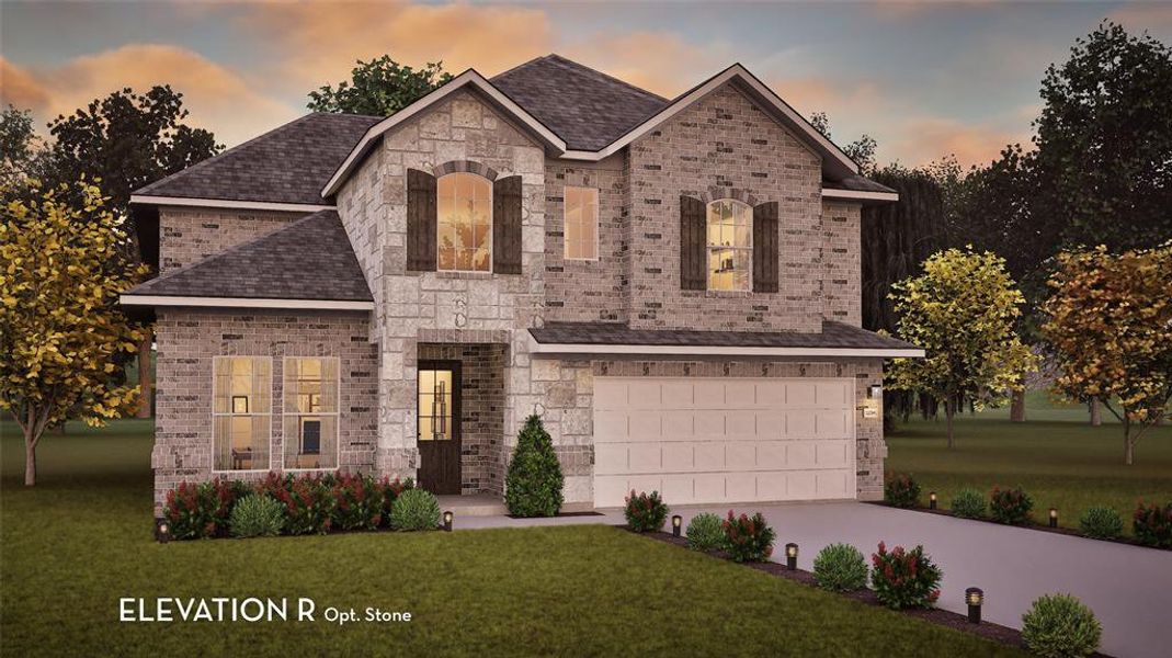 Front exterior of a new home in Green Meadows, Celina, TX, highlighting curb appeal (Image 1).