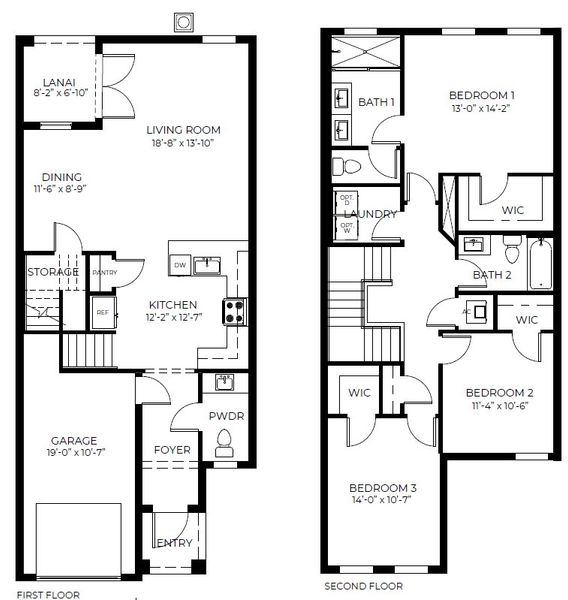 2D floor plan layout for the Bonnet by D.R. Horton in Vineyards, Davie, FL (Image 2).