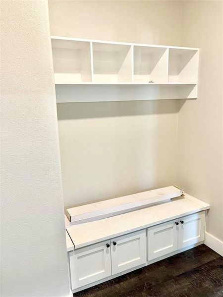 Mudroom featuring dark hardwood / wood-style floors