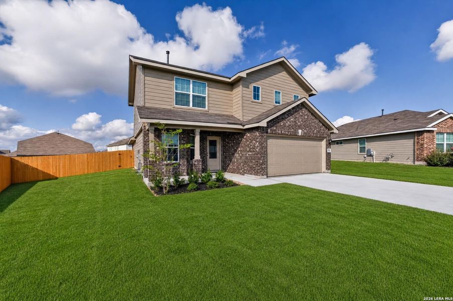 Front exterior of a new home in Riverstone at Westpointe, San Antonio, TX, highlighting curb appeal (Image 27).
