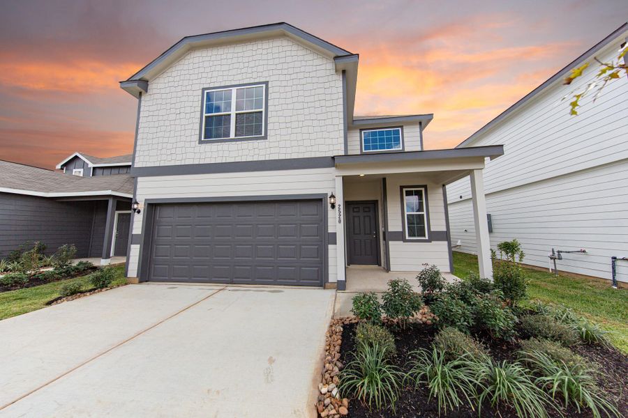 Front exterior of a new home in Cliffstone Hills, Conroe, TX, highlighting curb appeal (Image 1). Front exterior of a new home in Cliffstone Hills, Conroe, TX, highlighting curb appeal (Image 1).