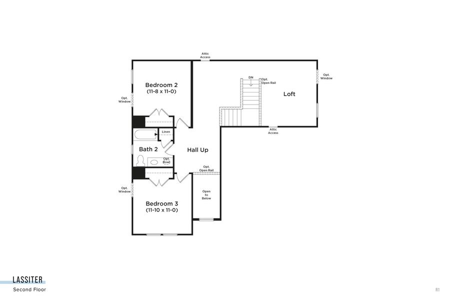 2D floor plan layout for the Lassiter by DRB Homes in Bellerose, Gibsonville, NC (Image 40).