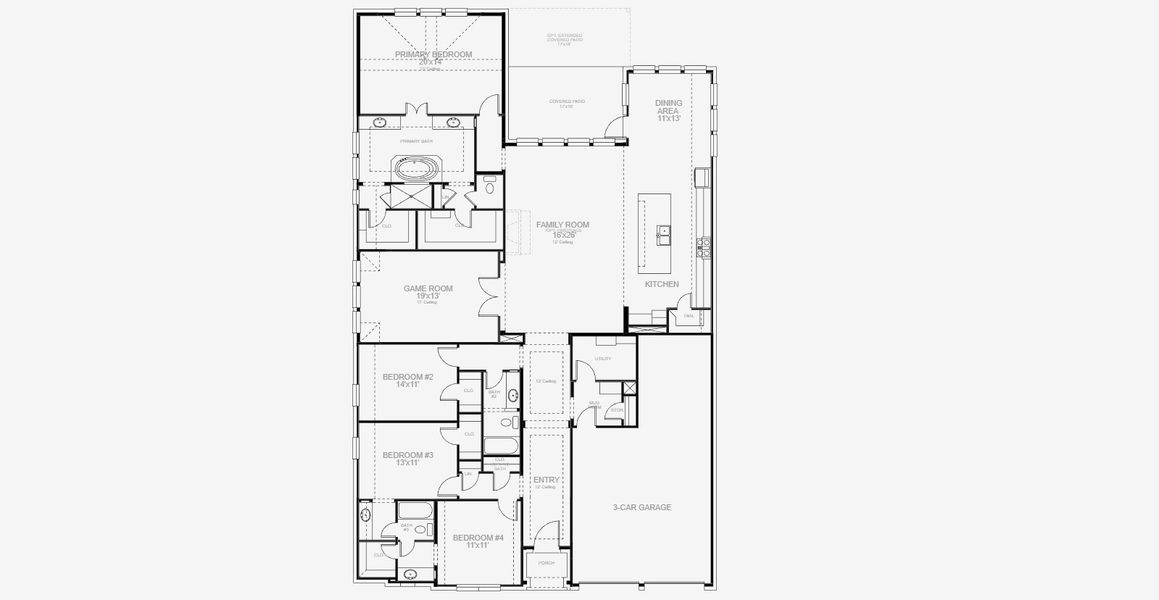 2D floor plan layout for the 2916W by Perry Homes in Katy Court 65', Katy, TX (Image 4). 2D floor plan layout for the 2916W by Perry Homes in Katy Court 65', Katy, TX (Image 4).