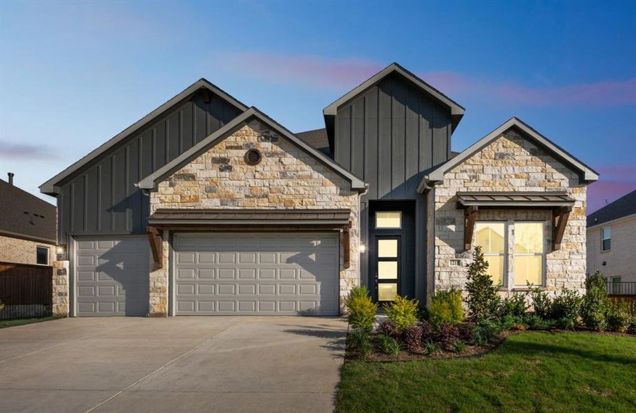 Front exterior of a new home in Oaks Preserve, Mansfield, TX, highlighting curb appeal (Image 17).