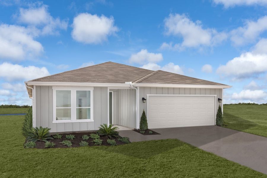 Representative exterior photo of a completed home built from the 1676 Modeled by KB Home in Saddlebrook Preserve, Beasley, TX (Image 12).