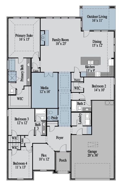 2D floor plan layout of this home in Myrtle Creek, Waxahachie, TX (Image 5).