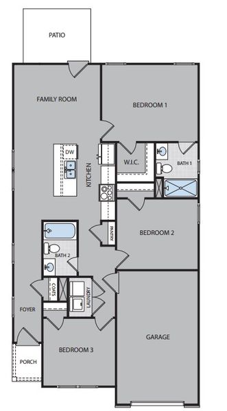 2D floor plan layout for the Juniper by McGuinn Homes in Hunters Branch, Hopkins, SC (Image 2).