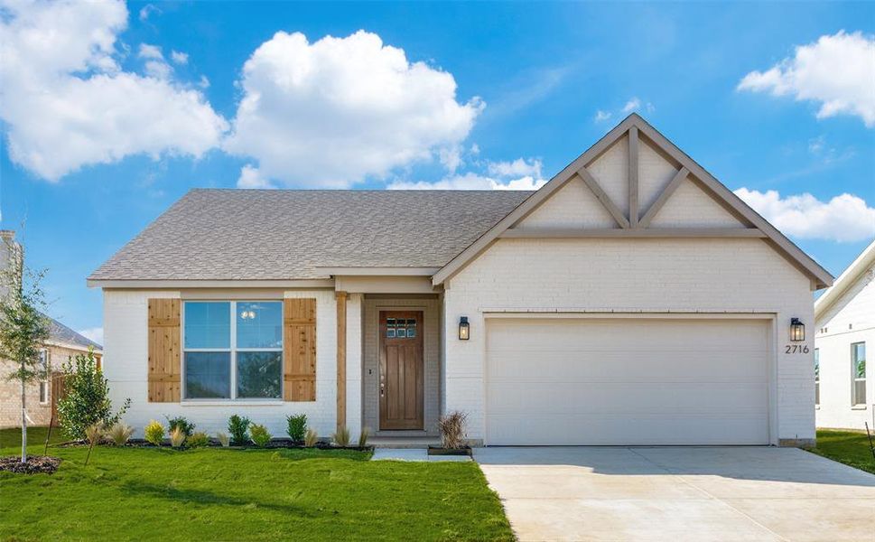 Front exterior of a new home in Courts of Bonnie Brae, Denton, TX, highlighting curb appeal (Image 1). Front exterior of a new home in Courts of Bonnie Brae, Denton, TX, highlighting curb appeal (Image 1).
