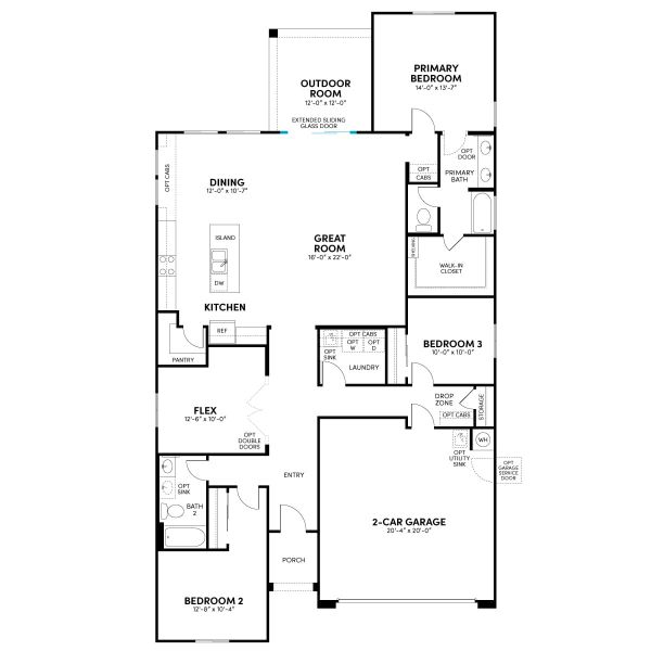 Floor 1: Extended Sliding Glass Door Option