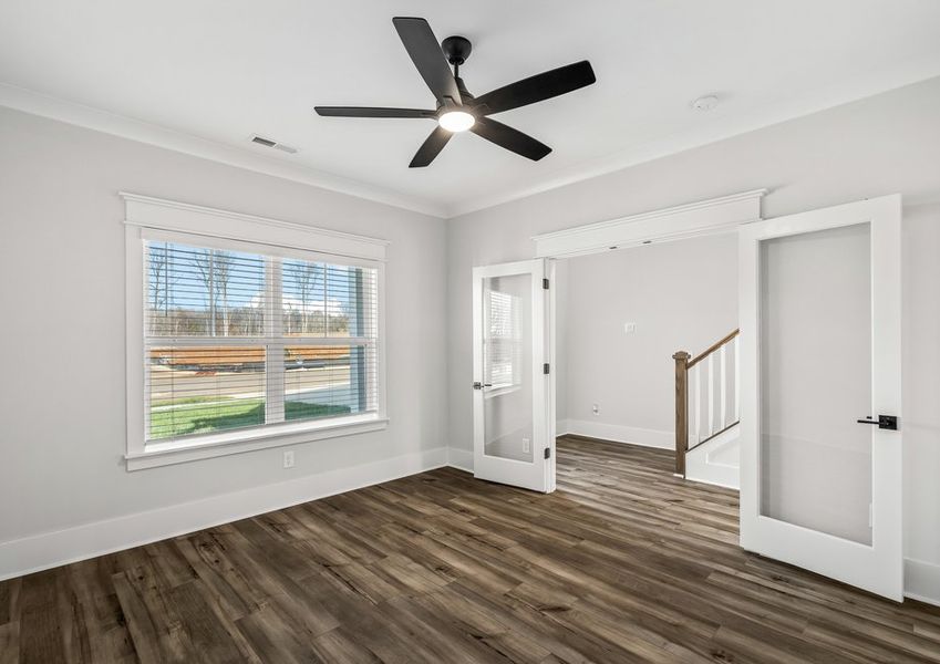 The office is located at the front of the home.