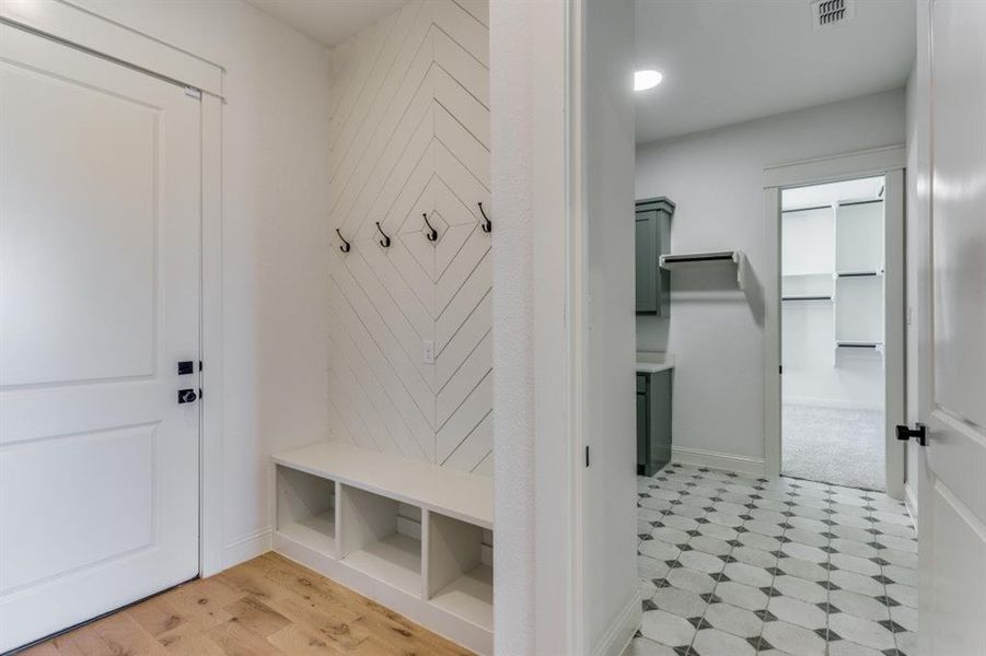 Mudroom featuring light hardwood / wood-style flooring