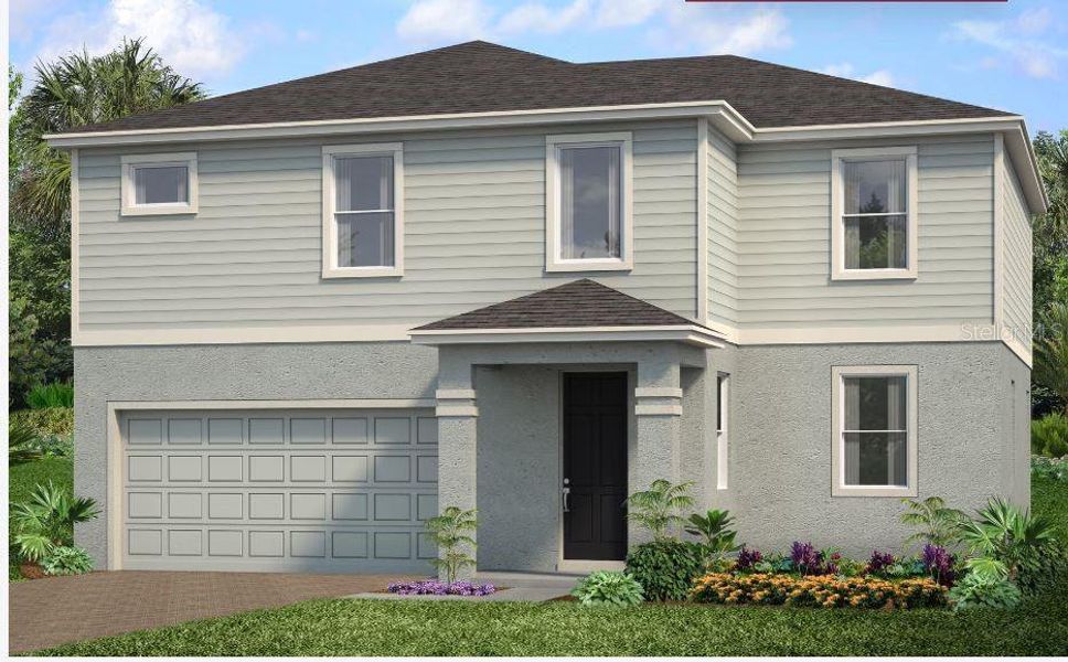 Front exterior of a new home in Tarpon Bay, Haines City, FL, highlighting curb appeal (Image 1). Front exterior of a new home in Tarpon Bay, Haines City, FL, highlighting curb appeal (Image 1).