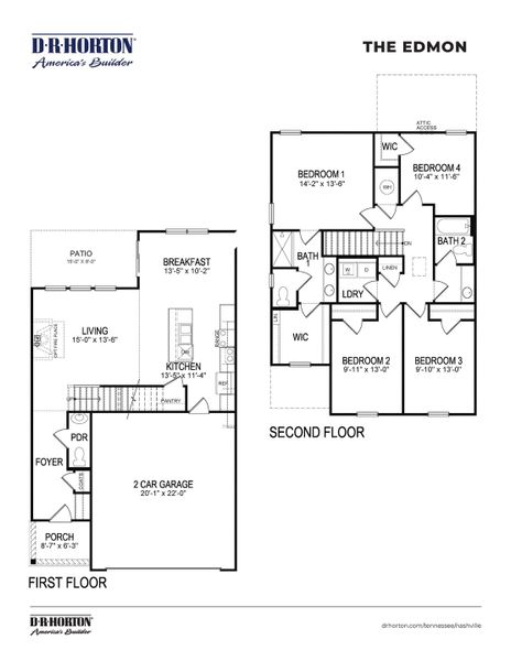 2D floor plan layout for the EDMON by D.R. Horton in Reserve at Hickory Ridge, Columbia, TN (Image 4). 2D floor plan layout for the EDMON by D.R. Horton in Reserve at Hickory Ridge, Columbia, TN (Image 4).
