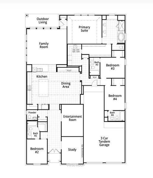 2D floor plan layout for the 218 Plan by Highland Homes in Jubilee: 70ft. lots, Hockley, TX (Image 6).