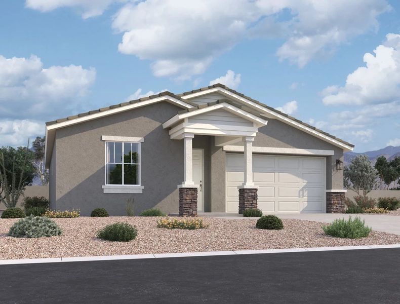 Exterior elevation rendering. Representative images and renderings are for illustrative purposes. Actual structural options and design finishes of home may vary. Exterior elevation rendering. Representative images and renderings are for illustrative purposes. Actual structural options and design finishes of home may vary.