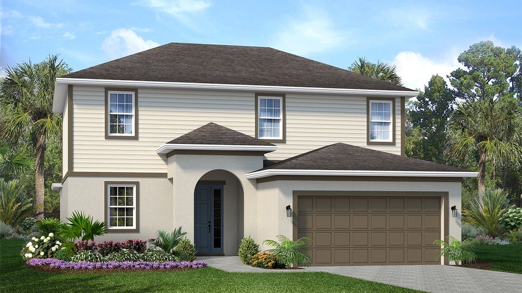 Representative exterior photo of a completed home built from the Pembroke by Park Square Residential in Highfield at Twisted Oaks, Wildwood, FL (Image 14). Representative exterior photo of a completed home built from the Pembroke by Park Square Residential in Highfield at Twisted Oaks, Wildwood, FL (Image 14).