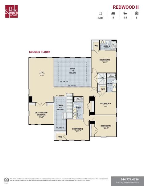 2D floor plan layout for the Redwood II by Park Square Residential in The Sanctuary at Seaire, Parrish, FL (Image 5).