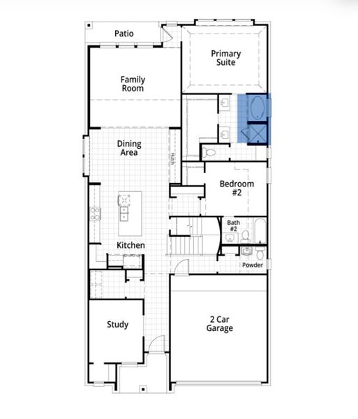 2D floor plan layout for the Martin Plan by Highland Homes in Sunflower Ridge, New Braunfels, TX (Image 5).