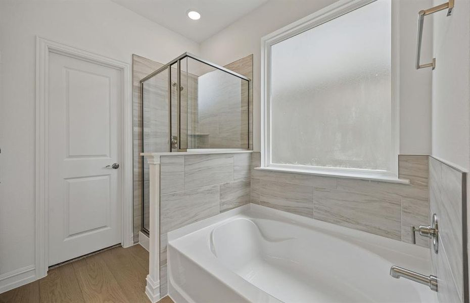 Separate tub and shower in owners bath