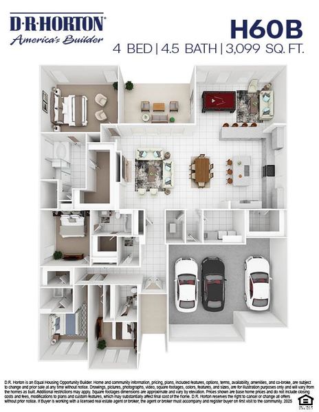 2D floor plan layout for the Portifino by D.R. Horton in Butlers Bend Estates, Pinehurst, TX (Image 6).