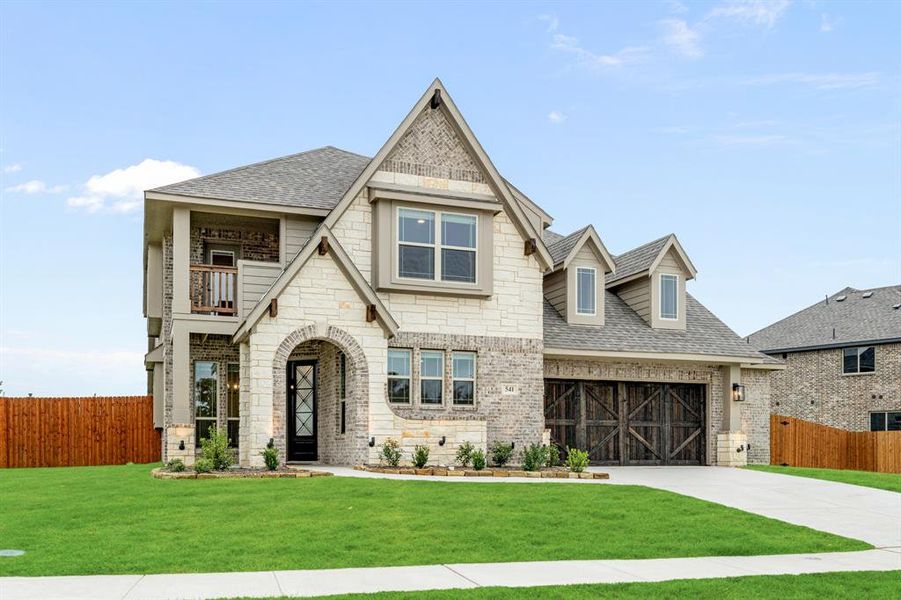 Front exterior of a new home in The Retreat at North Grove 70-75, Waxahachie, TX, highlighting curb appeal (Image 2). Front exterior of a new home in The Retreat at North Grove 70-75, Waxahachie, TX, highlighting curb appeal (Image 2).