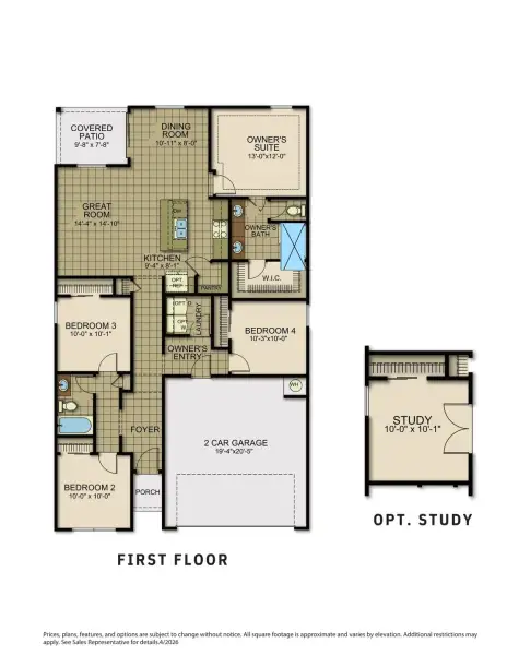 2D floor plan layout for the Prickly Pear by View Homes in Paseo del Este, El Paso, TX (Image 5).