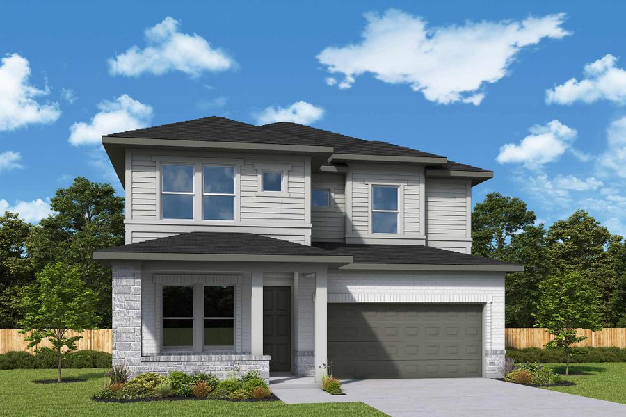 Representative exterior photo of a completed home built from the The Mansfield by David Weekley Homes in Jubilee, Hockley, TX (Image 2). Representative exterior photo of a completed home built from the The Mansfield by David Weekley Homes in Jubilee, Hockley, TX (Image 2).