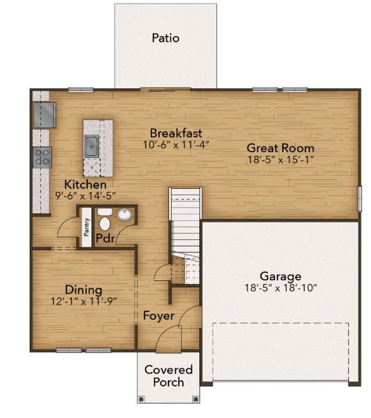2D floor plan layout for the The Hawthorne by Chesapeake Homes in Neill's Pointe, Angier, NC (Image 4).