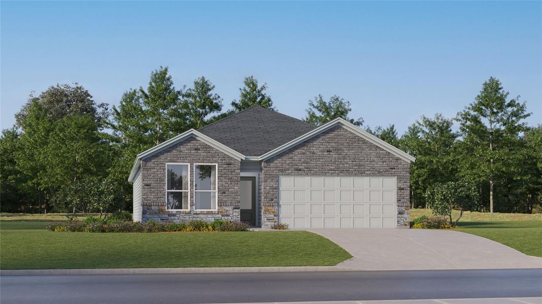 Front exterior of a new home in Waterstone, Kyle, TX, highlighting curb appeal (Image 20). Front exterior of a new home in Waterstone, Kyle, TX, highlighting curb appeal (Image 20).
