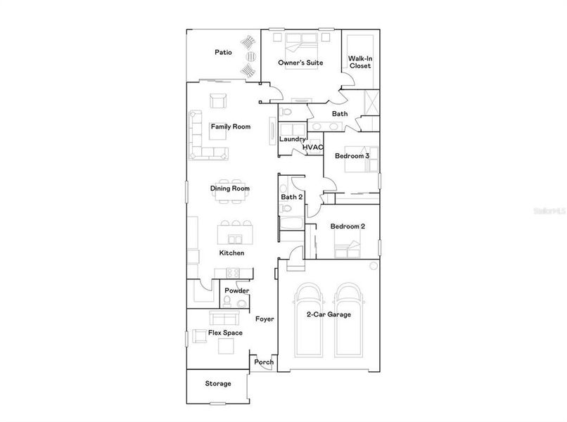 2D floor plan layout of this home in Angeline Active Adult, Land O' Lakes, FL (Image 5).