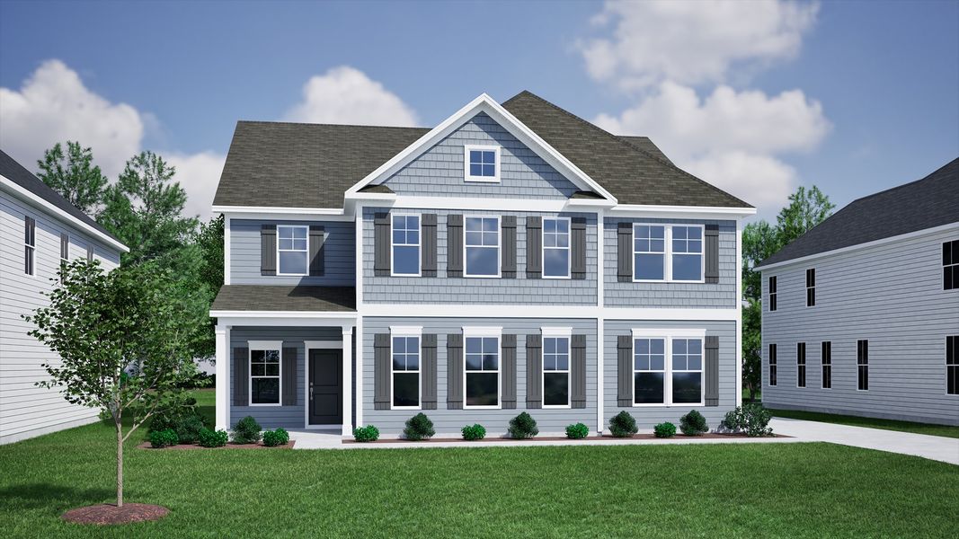 Representative exterior photo of a completed home built from the Warwick II - Vanguard Collection by Mungo Homes in Scotts Hill Village, Wilmington, NC (Image 13).