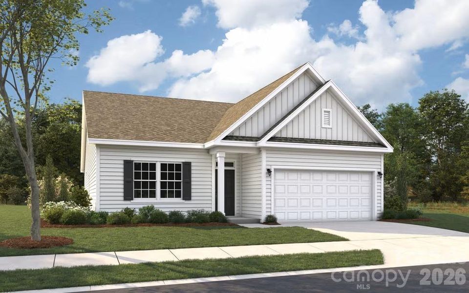 Front exterior of a new home in Cottages at Wingate, Wingate, NC, highlighting curb appeal (Image 1). Front exterior of a new home in Cottages at Wingate, Wingate, NC, highlighting curb appeal (Image 1).