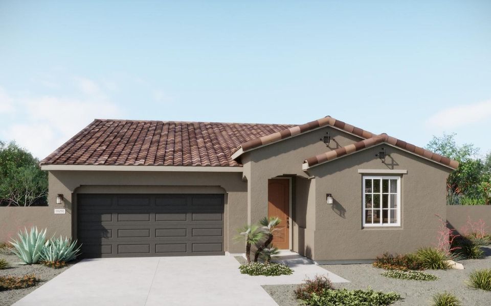 Representative exterior photo of a completed home built from the Marigold by Brookfield Residential in Wildflower at Blossom Rock, Apache Junction, AZ (Image 7).