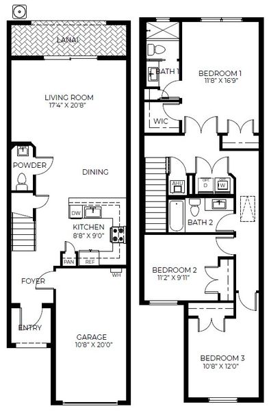 2D floor plan layout for the Waverly by D.R. Horton in Lakeside Landing, Royal Palm Beach, FL (Image 3).