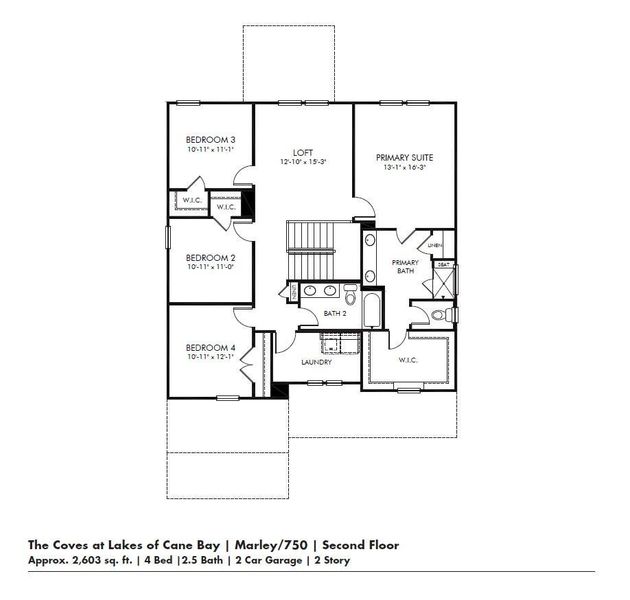 2D floor plan layout of this home in The Coves at Lakes of Cane Bay, Summerville, SC (Image 4).