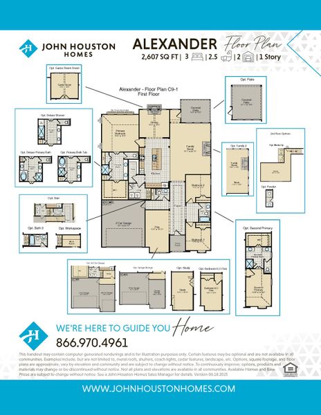 2D floor plan layout for the Alexander by John Houston Homes in Cunningham Estates Ph. 2, Waxahachie, TX (Image 3).