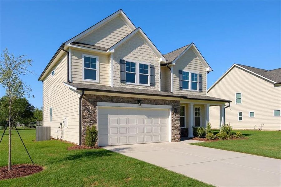 Front exterior of a new home in Wehunt Meadows, Hoschton, GA, highlighting curb appeal (Image 9).