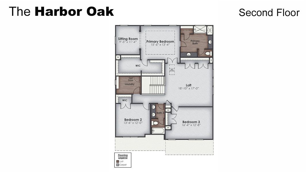 2D floor plan layout of this home in The Haven at Indigo Preserve, Leland, NC (Image 5).