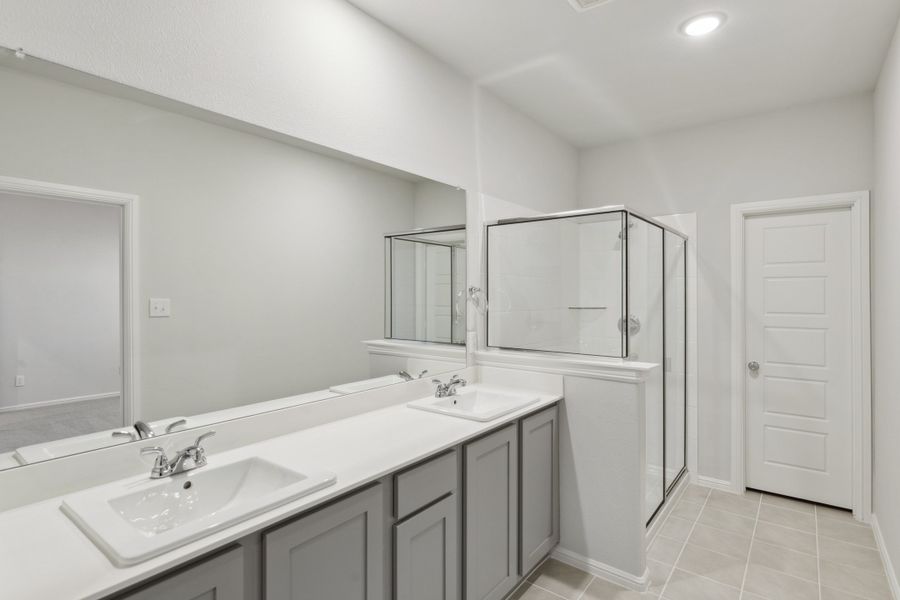 Primary Bathroom in the Holden home plan by Trophy Signature Homes – REPRESENTATIVE PHOTO