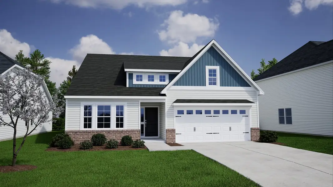 Front exterior of a new home in Ellington, Elgin, SC, highlighting curb appeal (Image 1). Front exterior of a new home in Ellington, Elgin, SC, highlighting curb appeal (Image 1).