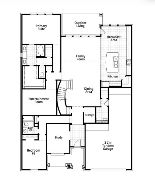 2D floor plan layout for the Sheffield by Highland Homes in Mantua Point, Van Alstyne, TX (Image 31).